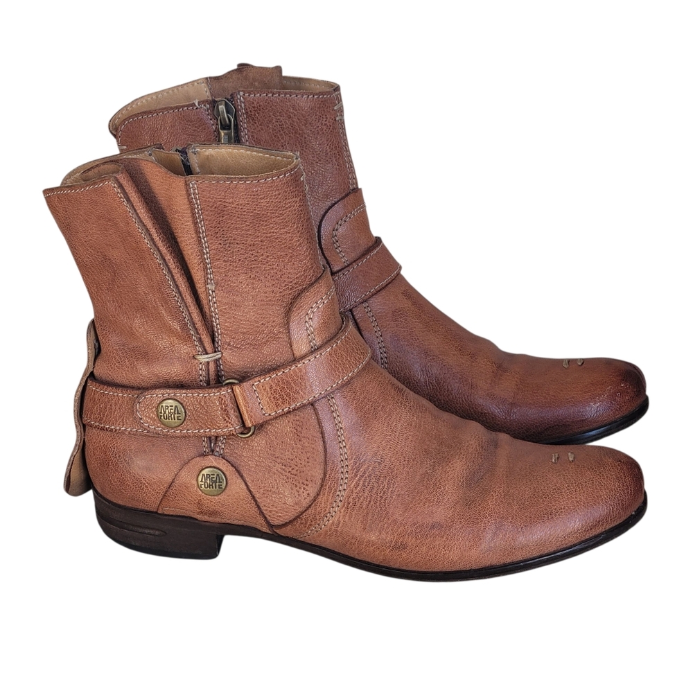 Area Forte Ankle Boots Size 7 Tan Side Zip Logo